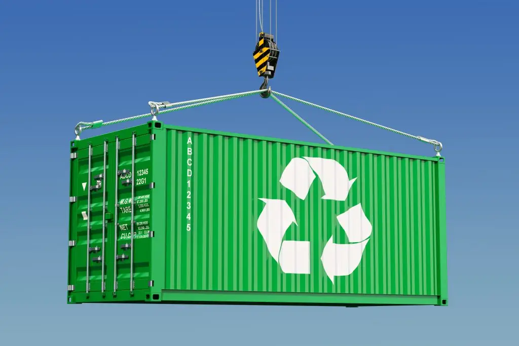Cargo container with recycling logo